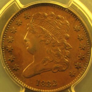1832 1/2C PCGS MS64 BROWN